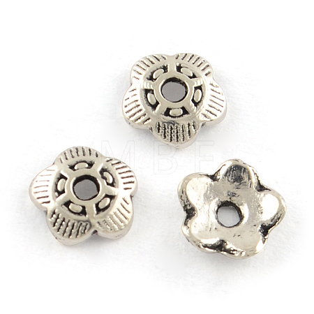5-Petal Tibetan Style Alloy Bead Caps X-TIBEP-R304-118AS-LF-1