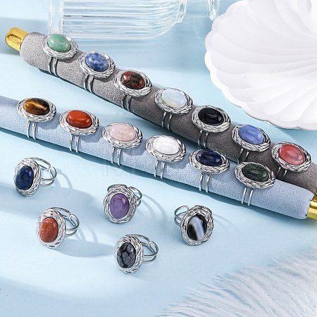 Oval Natural & Synthetic Gemstone Finger Rings RJEW-M063-01P-1