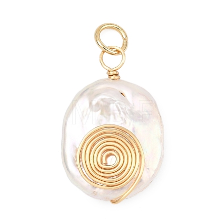 Spiral Copper Wire Wrapped Natural Nucleated Baroque Keshi Pearl Pendants PALLOY-JF05276-03-1