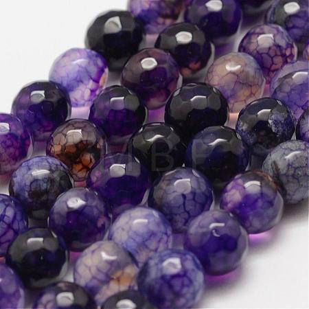 Faceted Natural Crackle Agate Beads Strands G-F447-8mm-G01-1