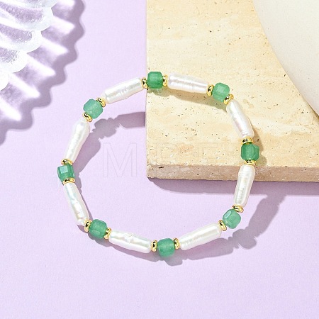Natural Green Aventurine & Cultured Freshwater Pearl Beaded Bracelets BJEW-JB14045-02-1