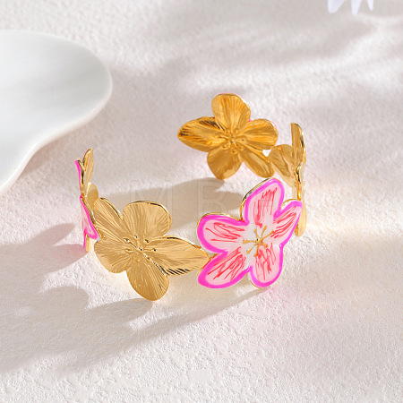 304 Stainless Steel Enamel Cuff Bangles for Women WGC593D-02-1