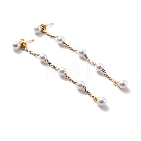 Round Plastic Pearl Beaded Long Chain Dangle Stud Earrings STAS-D179-04G-01-1