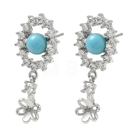 Brass Pave Cubic Zirconia Stud Earring Findings KK-C172-15P-1