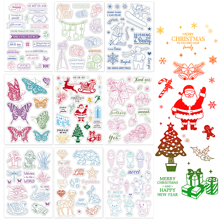 9 Sheets 9 Style Festival & Animal & Word Pattern PVC Plastic Stamps DIY-GL0002-68-1