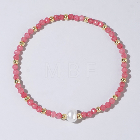 Synthetic Cherry Quartz Glass Beaded Stretch Bracelets for Women BG9690-6-1