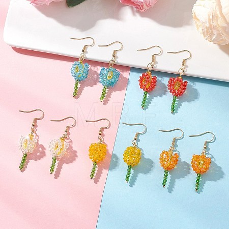 304 Stainless Steel Glass Flower Dangle Earrings EJEW-JE06722-1
