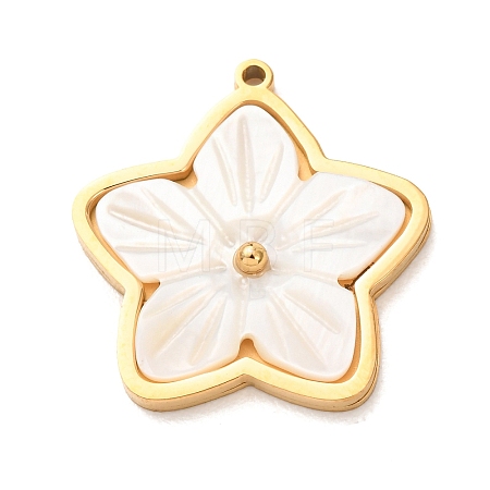Carved Natural White Shell 304 Stainless Steel Pendants SH-K002-01F-G-1