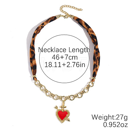Alloy Enamel Sacred Heart Pendant Leopard Print Cloth Scarf Necklacess for Women WG2FAF8-05-1