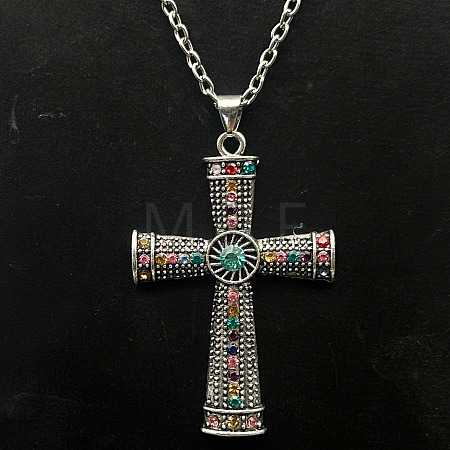 Platinum Alloy Rhinestone Cross Pendant Necklaces LS-NX3454-3-1