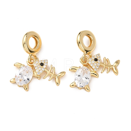 Ocean Brass Pave Clear Cubic Zirconia European Dangle Charms KK-H278-03G-04-1