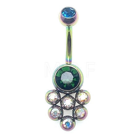 304 Stainless Steel Pave Colorful Cubic Zirconia Curved Barbell Belly Rings FS-WG9F3DF-03-1