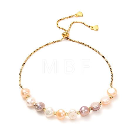 Natural Pearl Beads Adjustable Slider Bracelet for Girl Women Gift X-BJEW-JB06820-02-1
