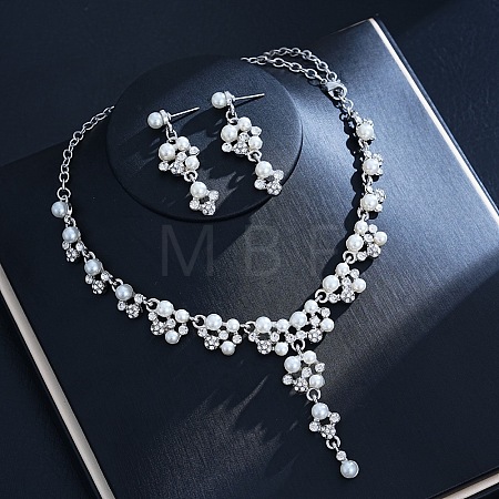 Alloy Rhinestone & Imitation Pearl Necklace and Earrings Sets for Women WG9335D-01-1