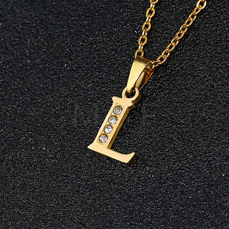 201 Stainless Steel Crystal Rhinestone Initial Pendant Necklaces FS-WG3A711-12-1