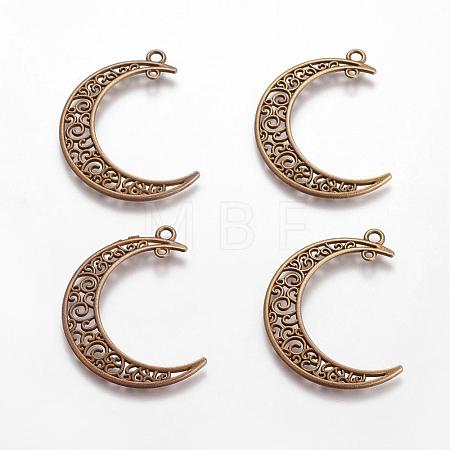 Tibetan Style Alloy Hollow Moon  2-Loop Link Pendants X-TIBEP-5312-AB-FF-1
