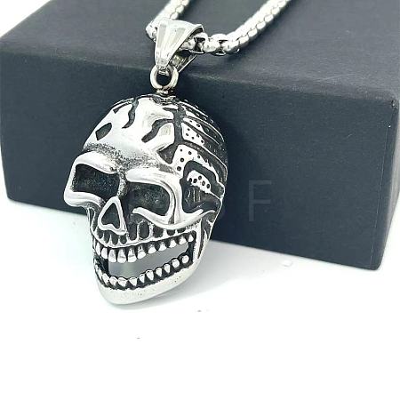 Hip Hop Style 304 Stainless Steel Skull Pendant Necklaces for Men CH7437-1