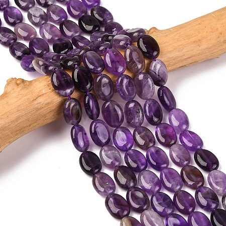 Natural Amethyst Flat Oval Bead Strands G-M206-20-1