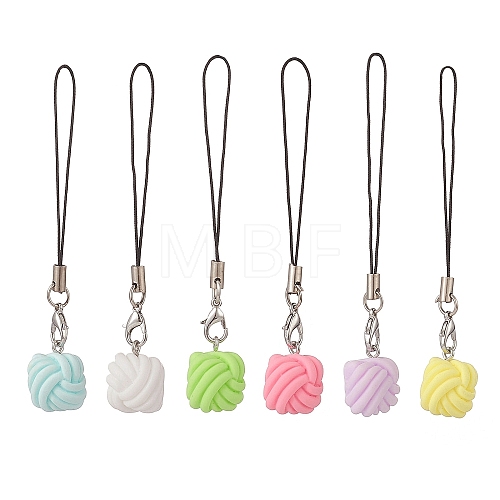 Square Yarn Ball Opaque Resin Mobile Strap HJEW-JM00837-1