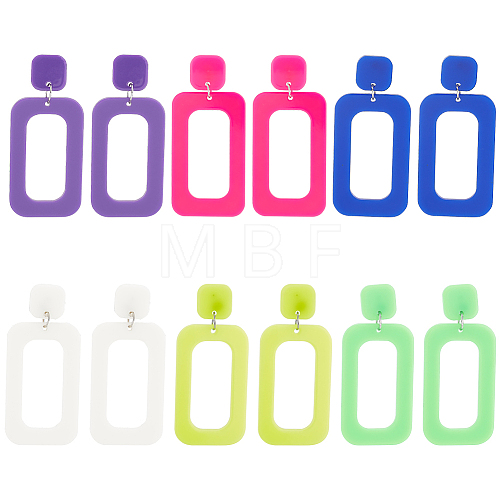 ANATTASOUL 6 Pairs 6 Style Hollow Out Rectangle Acrylic Dangle Stud Earrings EJEW-AN0001-59-1