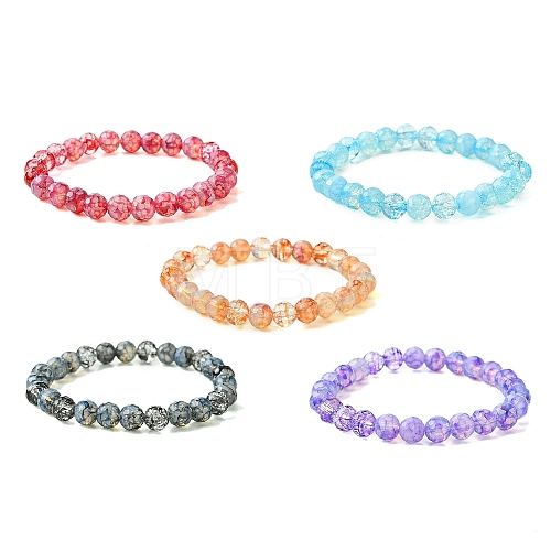 8mm Faceted Round Transparent Baking Painted Glass Beaded Stretch Bracelets for Women BJEW-JB10732-1