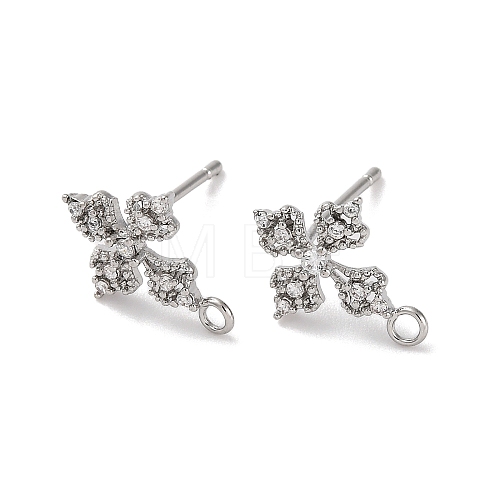 Flower Brass Micro Pave Cubic Zirconia Stud Earring Findings KK-U042-19P-1