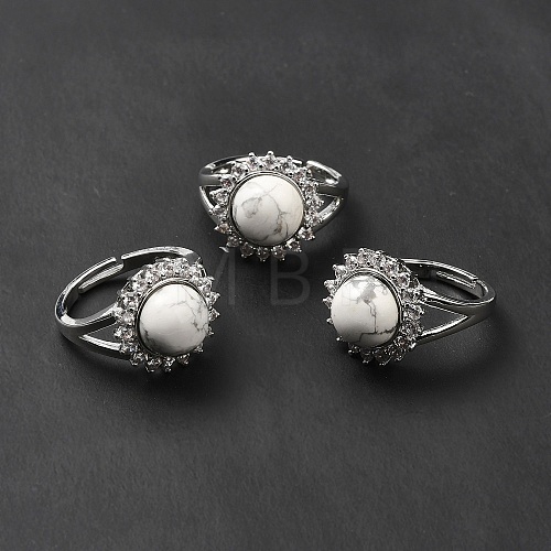 Natural Howlite Adjustable Rings RJEW-P043-02P-22-1