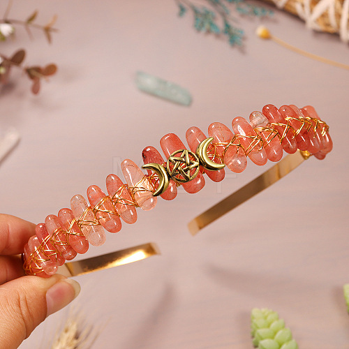 Synthetic Cherry Quartz Glass Hair Bands PW-WG8A7A1-18-1