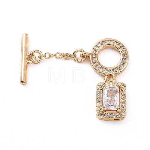 Brass Pave Clear Cubic Zirconia Toggle Clasps KK-E068-VC183-1