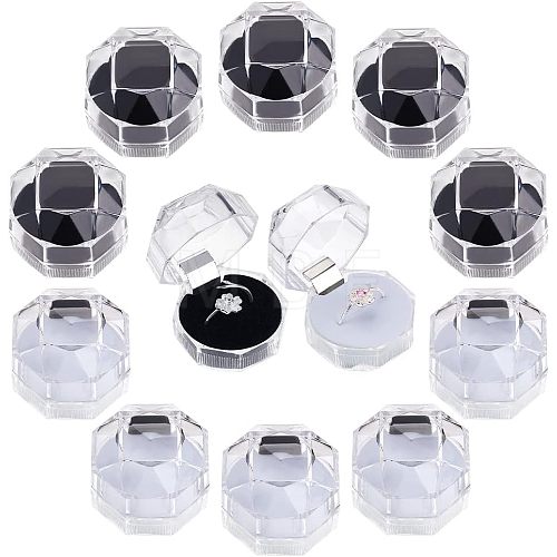 40Pcs 2 Colors Octagon Transparent Plastic Ring Boxes CON-CA0001-019-1