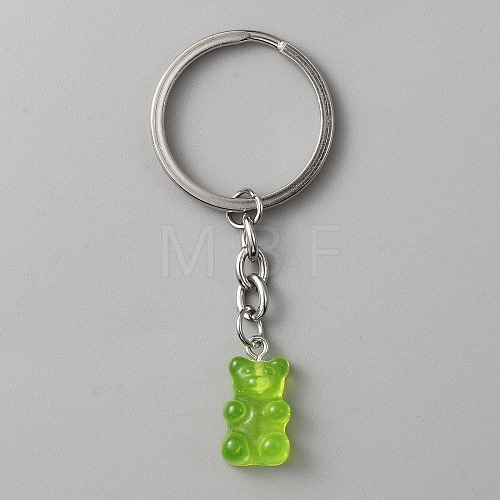 Candy Color Transparent Bear Resin Pendant Keychain KEYC-WH0034-34B-03-1