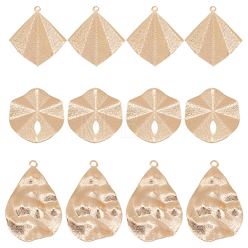 BENECREAT 12Pcs 3 Styles Brass Textured Pendants KK-BC0013-74-1