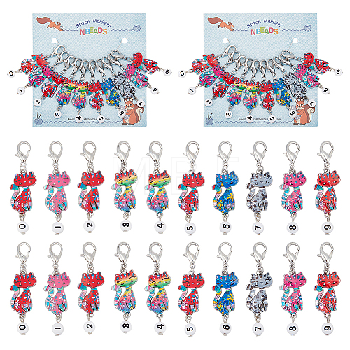 Alloy Enamel Cat with Number Pendant Locking Stitch Markers HJEW-PH01883-1