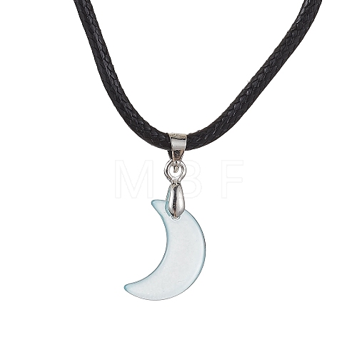 Glass Crescent Moon Pendant Necklaces NJEW-JN04579-03-1
