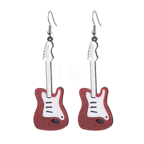 Guitar Acrylic Dangle Earrings EJEW-JE05879-01-1