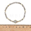 Religion Natural Labradorite Beaded Stretch Bracelets with Brass Flat Round with Cross Beads BJEW-JB14360-01-4