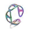 Rainbow Color Ion Plating(IP) 304 Stainless Steel Hollow Open Cuff Ring for Women RJEW-A005-13-2