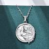 Flat Round with Wolf 304 Stainless Steel Pendant Necklaces NJEW-H059-04P-3