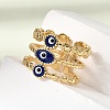 Brass Enamel Evil Eye Open Cuff Rings for Women RJEW-L339-01G-02-1