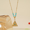 304 Stainless Steel Micro Pave Clrar Cubic Zirconia and Synthetic Turquoise Evil Eye Pendant Necklaces WG65F11-02-1