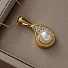 304 Stainless Steel with Imitation Pearl and Clear Glass Teardrop Pendant Necklaces EB8017-3