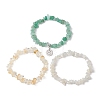 3Pcs 3 Styles Natural White Moonstone & Citrine & Green Aventurine Chips Stretch Bracelets Sets BJEW-JB11076-04-4