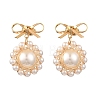 Shell Pearl with Brass Dangle Stud Earrings for Women EJEW-TA00574-1