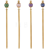 4Pcs 4 Styles Cherry Quartz Glass & Natural Blue Spot Jasper & Natural Green Aventurine & Natural Amethyst & Brass Hair Sticks OHAR-ME00003-1