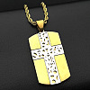 Duo Tone 304 Stainless Steel Rectangle Dog Tag with Cross Pendant Necklaces for Men WGBC7F7-02-1