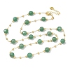 Natural Green Aventurine Faceted Flat Round Beaded Chain Necklaces with Matte Brass Beads GG-CBA37F5-01G-10-4