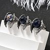 Natural Sodalite Wings Adjustable Rings RJEW-K241-04AS-06-2