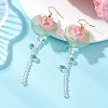 Lotus Flower Brass Dangle Earrings EJEW-TA00796-1
