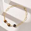 Natural Tiger Eye Faceted Flat Round Beaded Brass Paperclip Chain Bracelets GG-CBA37F5-02G-08-2