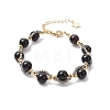 Round Natural Black Agate Beaded Bracelets for Women BJEW-MZ00151-02-2